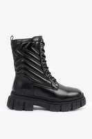 Ardene Chevron Stitch Combat Boots in Black | Size | Faux Leather