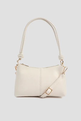 Ardene Knotted Handle Shoulder Bag in White | 100% Recycled Polyester/Faux Leather | Eco-Conscious