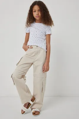 Ardene Kids Straight Leg Cargo Pants in Beige | Size | 100% Cotton
