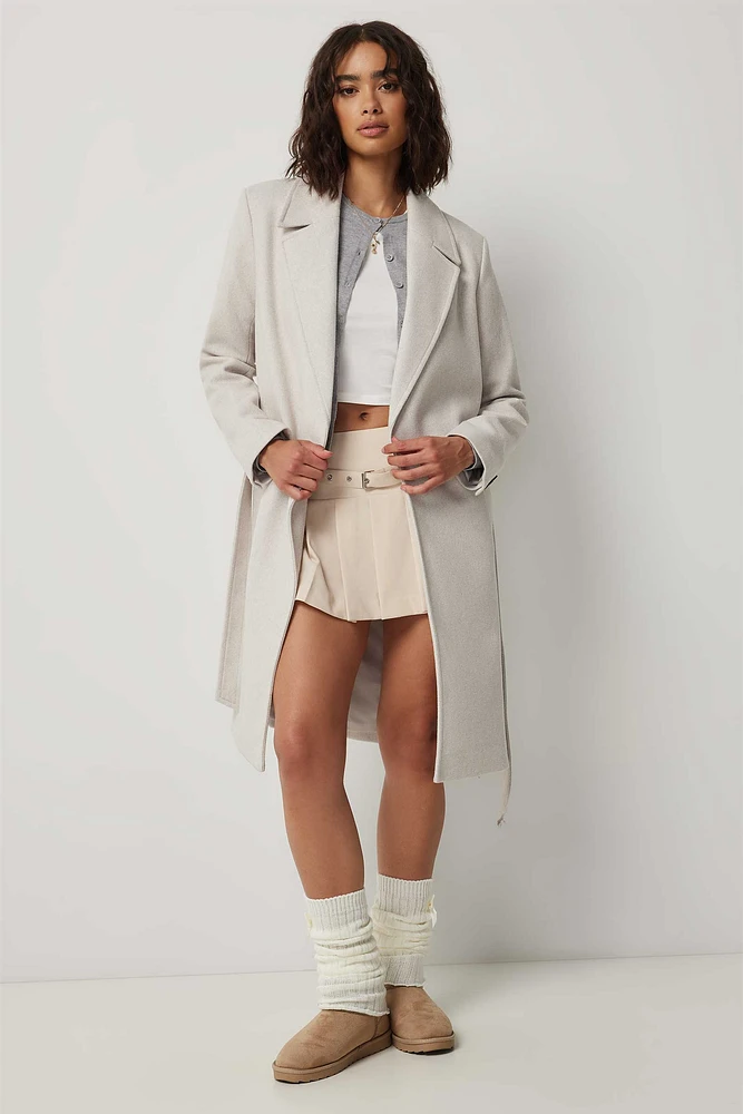 Ardene Brushed Wrap Coat in Beige | Size | Polyester