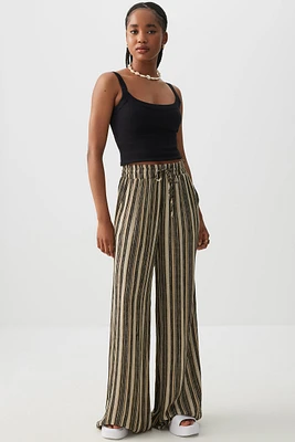 Ardene Crinkled Wide Leg Pants in Brown | Size | Rayon