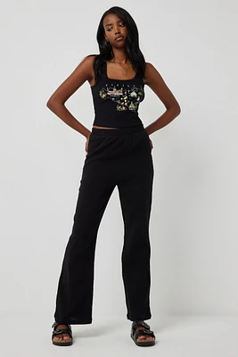 Ardene Crinkle Woven High Rise Wide Leg Pants in Black | Size Large | 100% Cotton