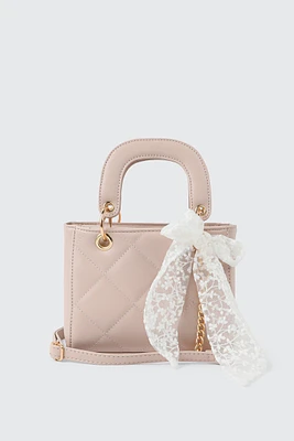 Ardene Small Tote Bag with Scarf Detail in Light Pink | 100% Recycled Polyester/Faux Leather | Eco-Conscious