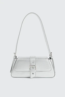 Ardene Shoulder Bag with Buckle in Silver | 100% Recycled Polyester/Faux Leather | Eco-Conscious