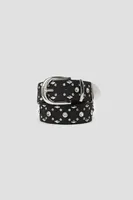 Ardene Belt with Crystals & Studs in Black | Size Large | Faux Leather