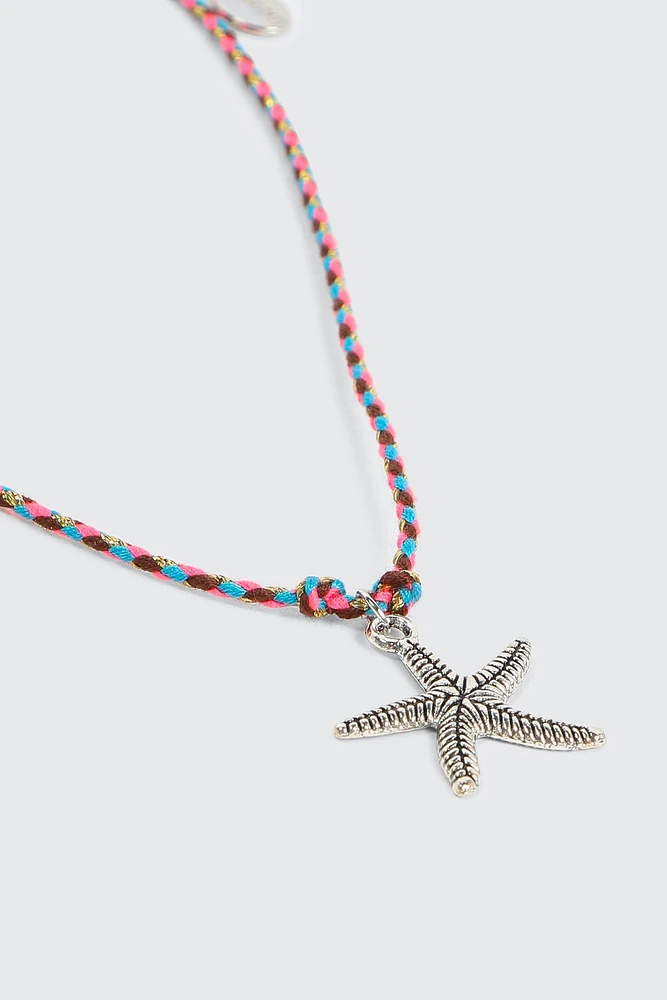 Ardene Braided Cord Necklace with Starfish Pendant in Silver