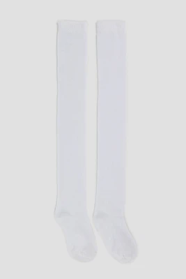 Ardene Bamboo Rayon Over-the-Knee Socks in White | Polyester/Rayon/Elastane | Eco-Conscious