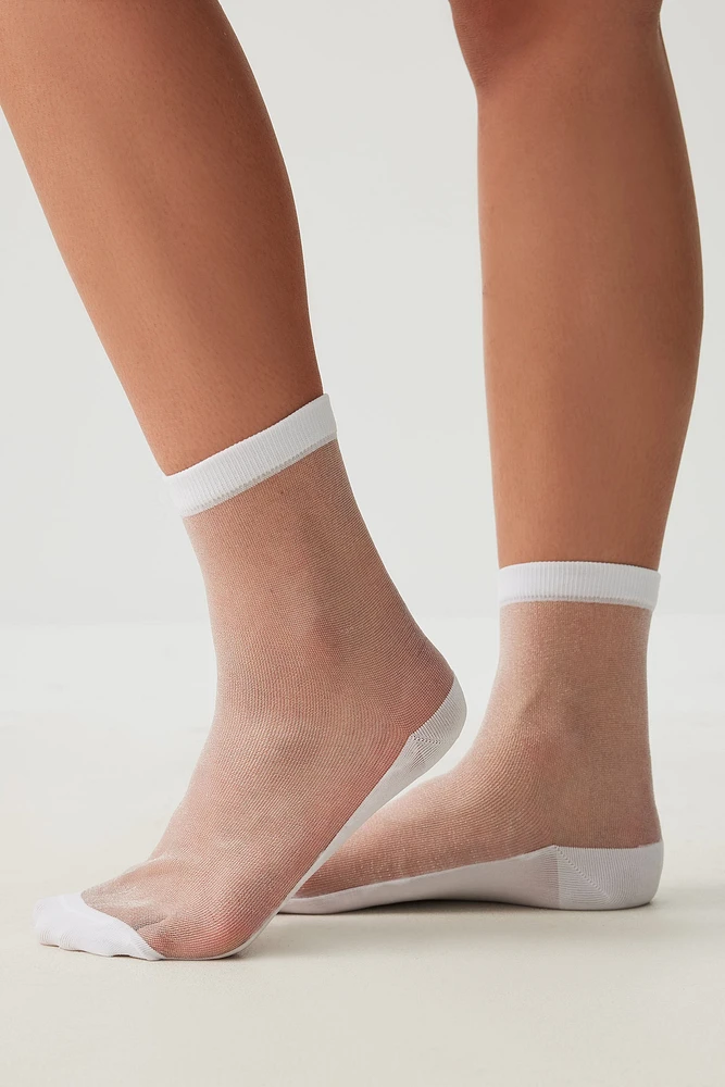 Ardene Sheer Mesh Demi Crew Socks in White | Polyester/Spandex/Cotton