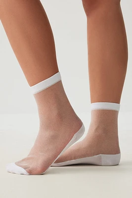 Ardene Sheer Mesh Demi Crew Socks in White | Polyester/Spandex/Cotton