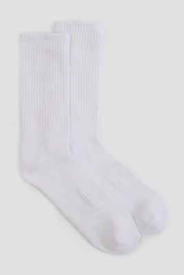 Ardene Cotton Sport Crew Socks in White | Size 28 | Polyester/Cotton/Elastane
