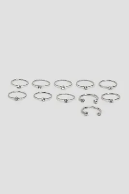 Ardene 11-Pack Mini Rings with Stones in Silver | Size