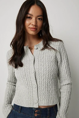 Ardene Cable Knit Crop Cardigan in | Size | Polyester/Spandex