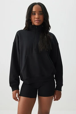 Ardene MADESOFT Fleece Half Zip Sweatshirt in Black Liquorice Twist | Size | Polyester/Cotton | Eco-Conscious