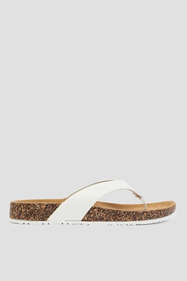 Ardene Cork T-Strap Sandals in White | Size 9 | Faux Suede