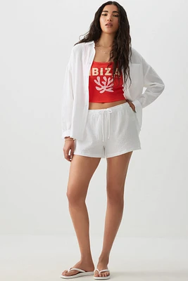 Ardene Waffle Low Rise Shorties in White | Size | 100% Cotton