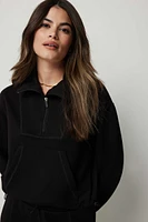 Ardene Scuba Half-Zip Mock Neck Sweatshirt in Black | Size | Polyester/Spandex/Viscose | Eco-Conscious