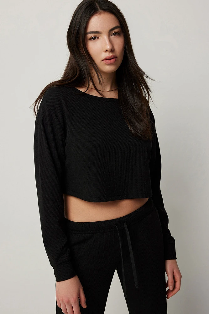 Ardene Cropped Waffle Knit Sweater in | Size | Polyester/Spandex