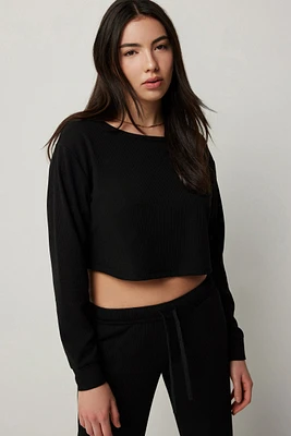 Ardene Cropped Waffle Knit Sweater in | Size | Polyester/Spandex