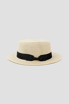 Ardene Straw Hat with Bow in Beige | Polyester