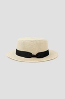 Ardene Straw Hat with Bow in Beige | Polyester