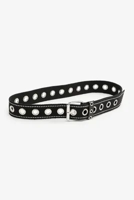 Ardene Canvas Eyelet Belt in Black | Size Large