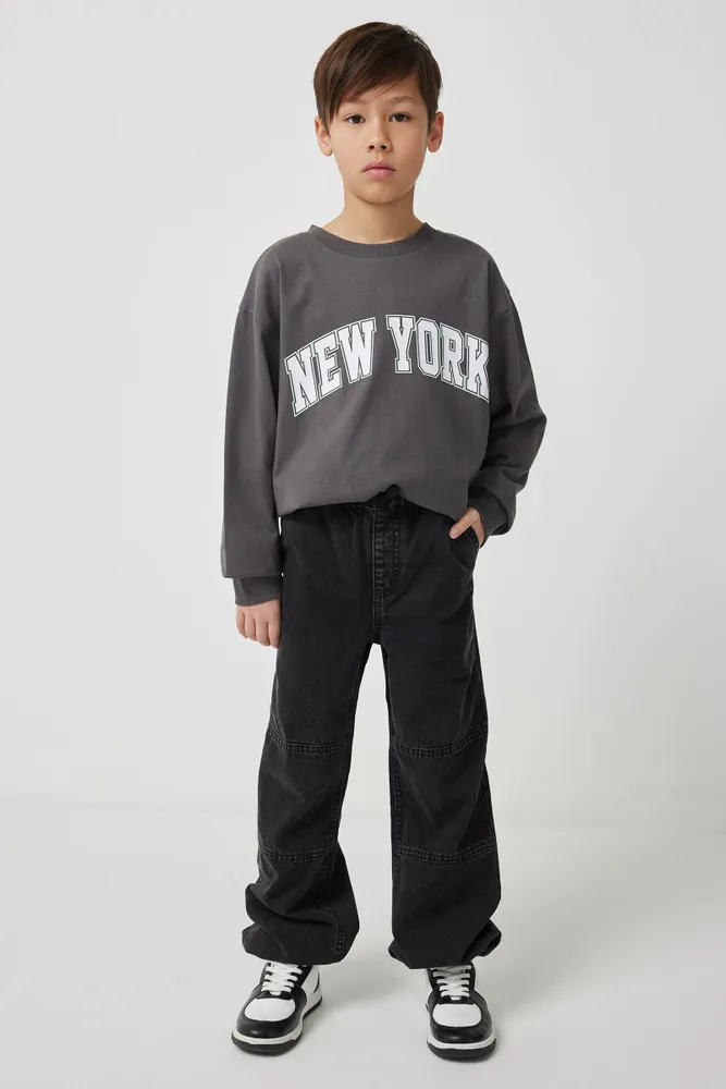Ardene Kids Denim Joggers in Black, Size, 100% Cotton