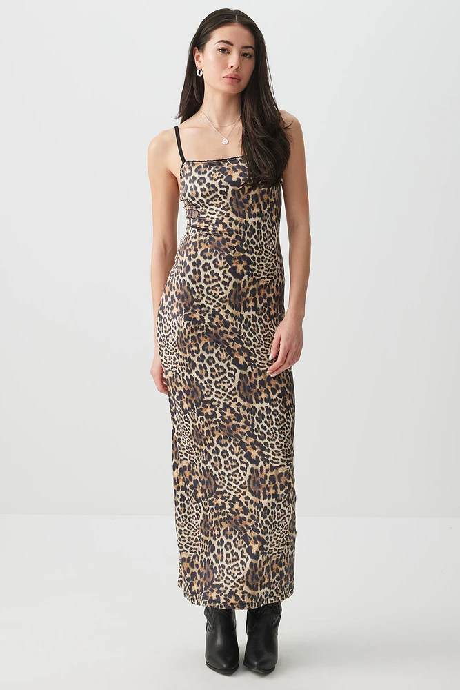 Ardene Leopard Slinky Maxi Dress in Brown | Size | Polyester/Spandex