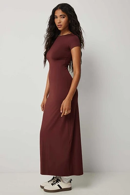 Ardene Contour Short Sleeve Maxi Dress in Burgundy | Size | Elastane/Polyamide