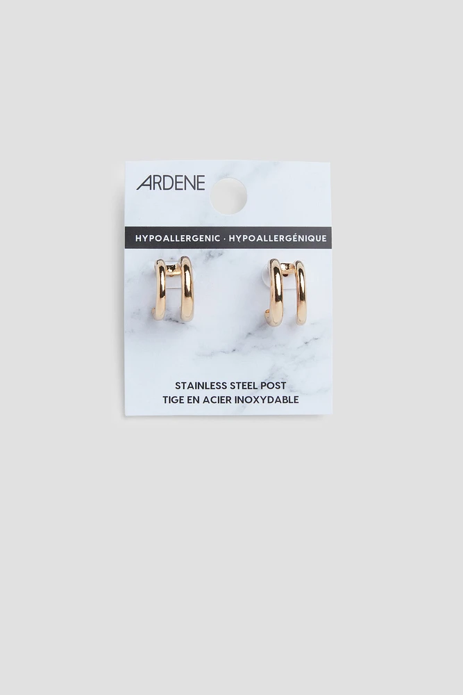 Ardene 2-Row Mini Hoop Earrings in Gold | Stainless Steel