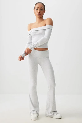 Ardene Mid Rise Foldover Flare Leggings in Light Grey | Size | Elastane/Viscose