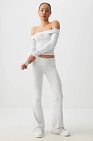 Ardene Mid Rise Foldover Flare Leggings in Light Grey | Size | Elastane/Viscose