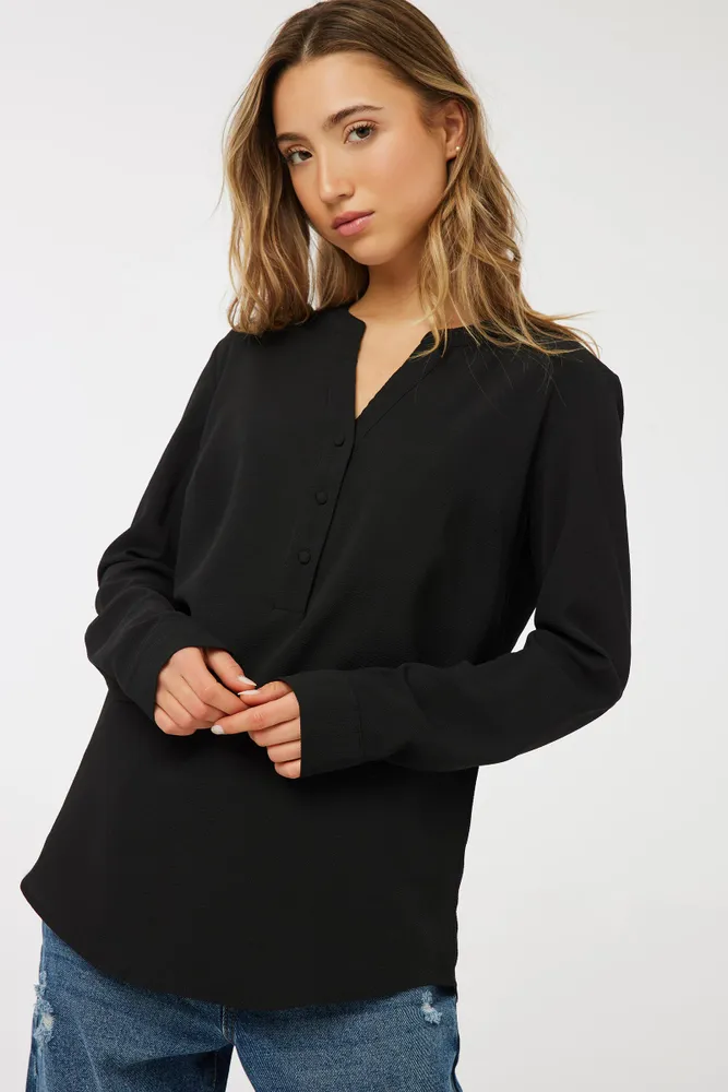 Long Sleeve V-Neck Tee with Lace Trim | Ardene