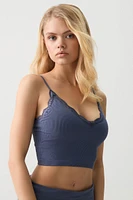 Ardene Lace Trim PJ Tank Top in Dark Blue | Size | Nylon/Spandex | Eco-Conscious