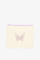 Ardene Rhinstone Butterfly Makeup Bag in Beige