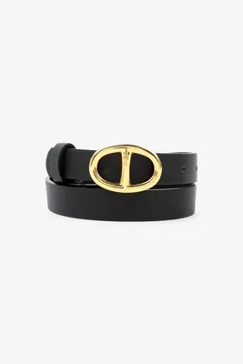 Ardene Oval Buckle Belt in Black | Size Small | Faux Leather