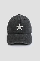 Ardene Star Embroidered Washed Denim Cap in Black