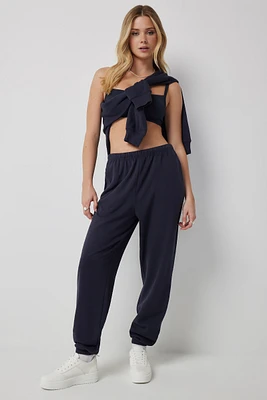 Ardene Baggy Sweatpants in Dark Blue | Size | Polyester/Cotton | Fleece-Lined | Eco-Conscious