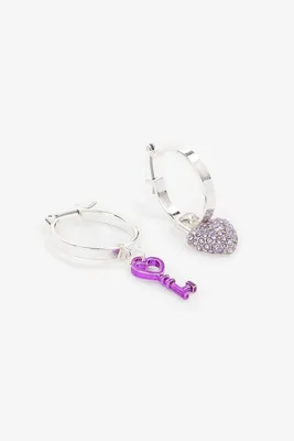 Ardene Heart Padlock & Key Hoop Earrings in Silver | Stainless Steel