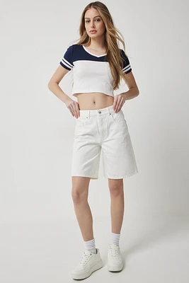 Ardene High Rise Skater Shorts in White | Size | 100% Cotton
