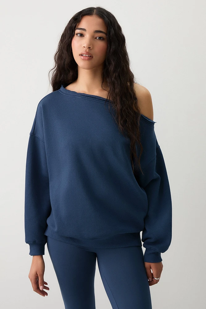 Ardene Off Shoulder Sweatshirt in Dark Blue | Size | Polyester/Cotton | Fleece-Lined