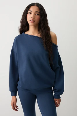 Ardene Off Shoulder Sweatshirt in Dark Blue | Size | Polyester/Cotton | Fleece-Lined