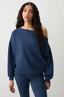 Ardene Off Shoulder Sweatshirt in Dark Blue | Size | Polyester/Cotton | Fleece-Lined