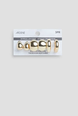 Ardene 3-Pack Thick Hoop Earrings in Gold | Stainless Steel