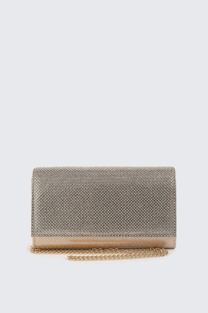 Ardene Embellished Satin Clutch in Gold | Polyester