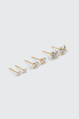Ardene Man 3-Pack Round Cubic Zirconia Stud Earrings For Men in Gold | Stainless Steel