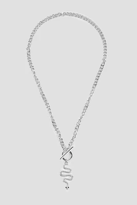 Ardene Toggle & Snake Curb Chain Necklace in Silver