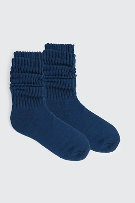 Ardene Slouchy Crew Socks in Dark Blue | Polyester/Spandex