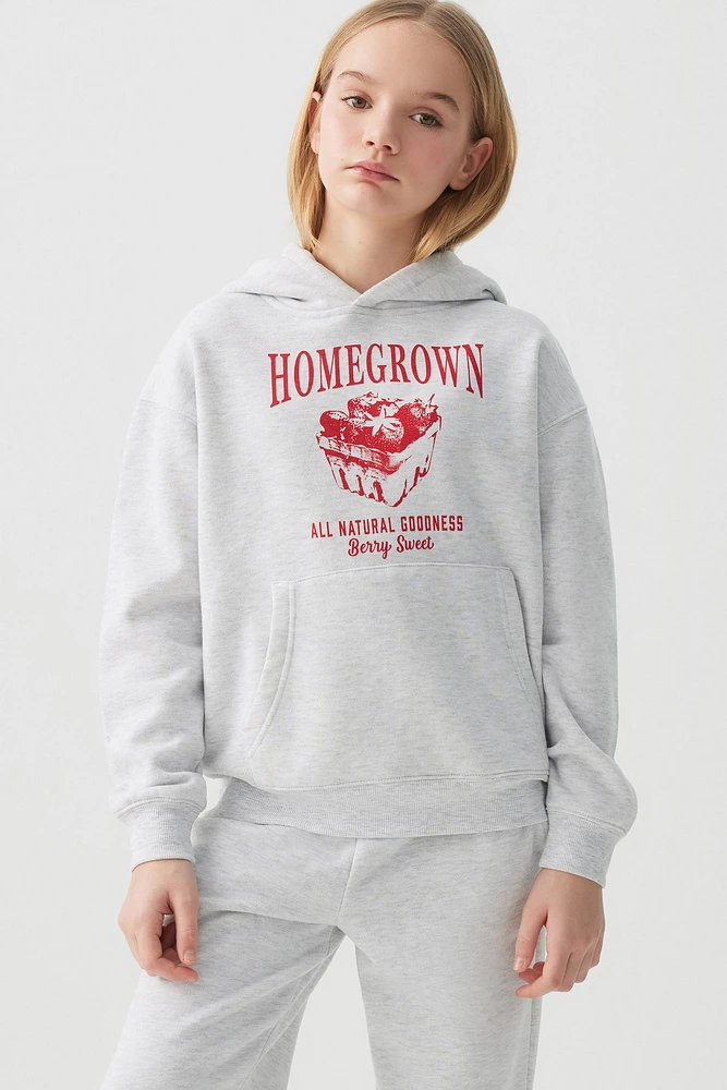 Ardene Kids Graphic Hoodie in Light Grey | Size | Polyester/Cotton | Fleece-Lined