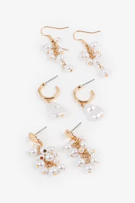 Ardene 3-Pack Cluster Pearl Earrings in Gold | Stainless Steel