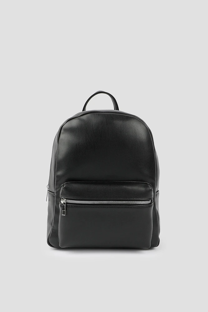 Ardene Faux Leather Backpack in Black | Faux Leather/Polyester